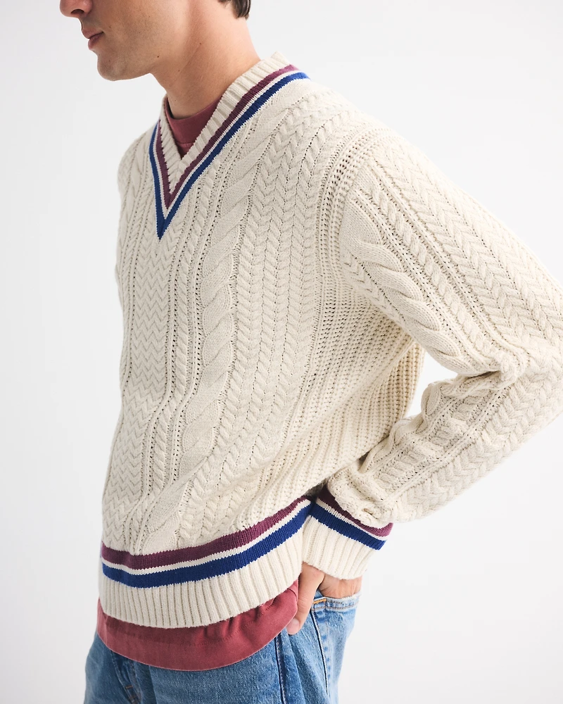 Oversized Cable V-Neck Sweater