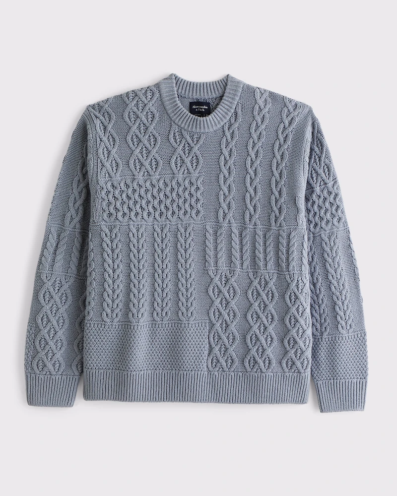 Cable Patchwork Crew Sweater