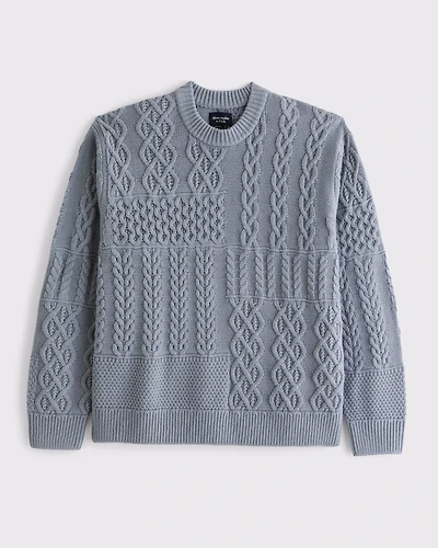 Cable Patchwork Crew Sweater