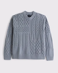 Cable Patchwork Crew Sweater