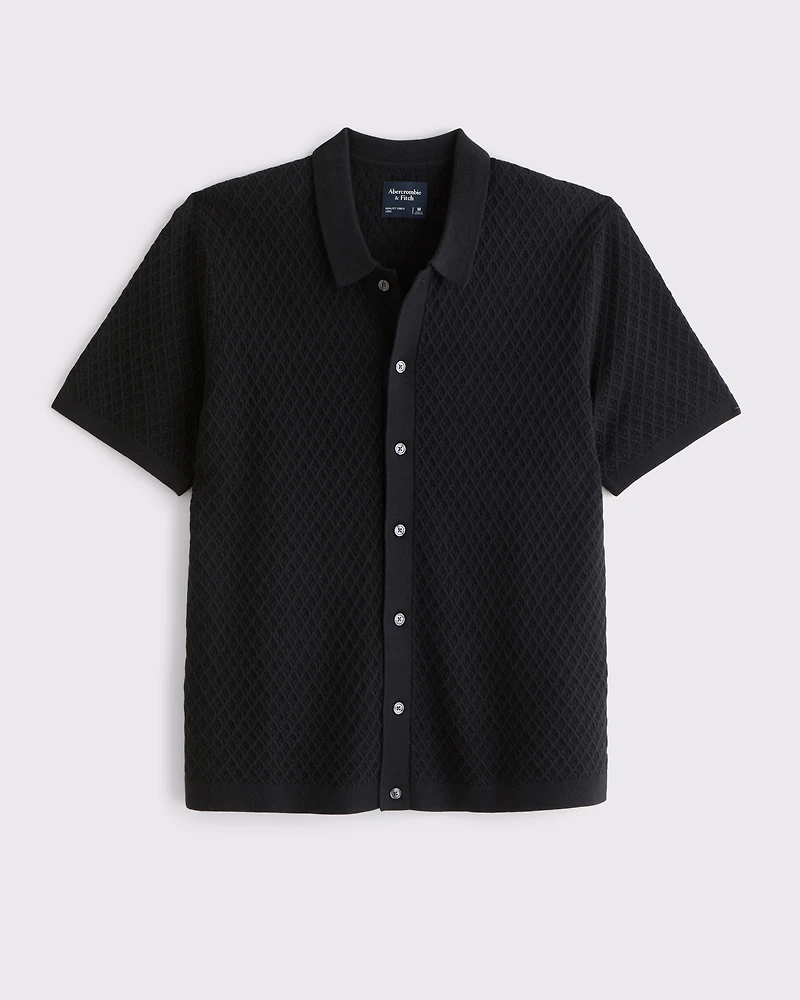 Diamond Stitch Button-Through Sweater Polo
