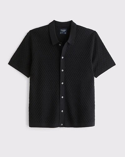 Diamond Stitch Button-Through Sweater Polo