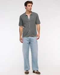 Diamond Stitch Button-Through Sweater Polo