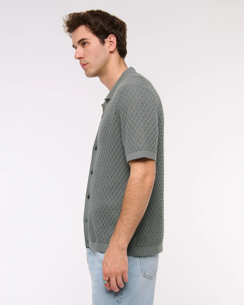 Diamond Stitch Button-Through Sweater Polo