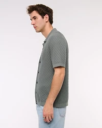 Diamond Stitch Button-Through Sweater Polo