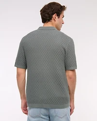 Diamond Stitch Button-Through Sweater Polo