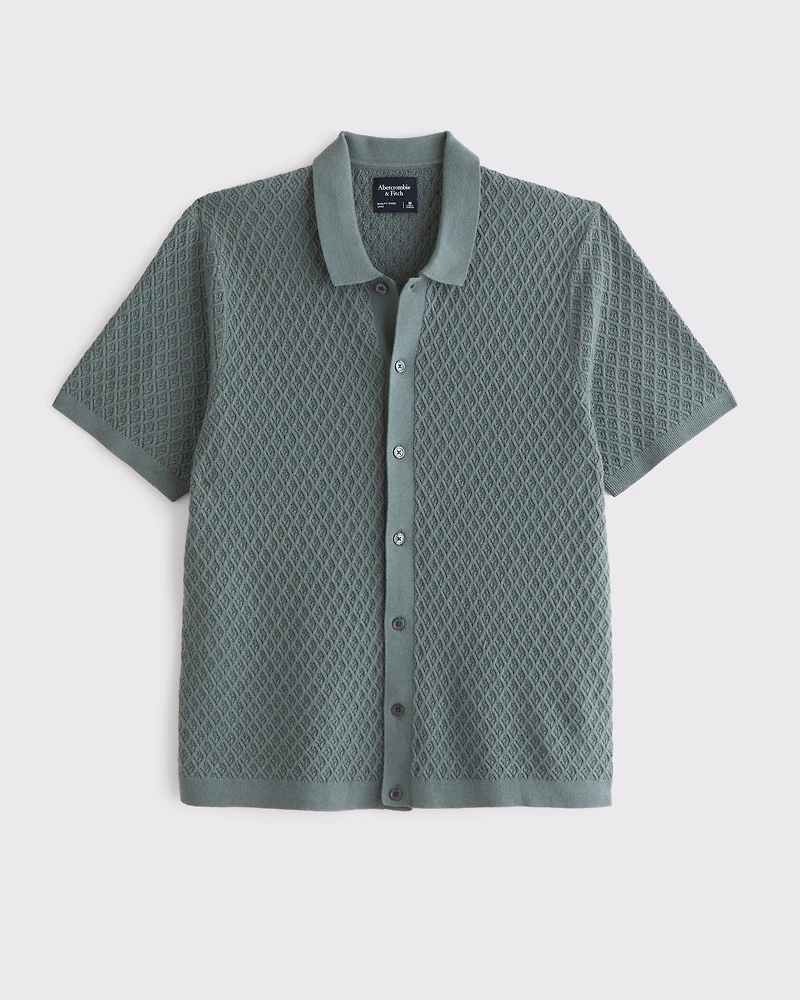 Diamond Stitch Button-Through Sweater Polo