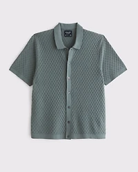 Diamond Stitch Button-Through Sweater Polo