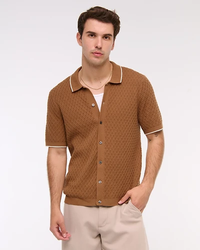 Diamond Stitch Button-Through Sweater Polo