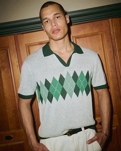 Argyle Johnny Collar Sweater Polo