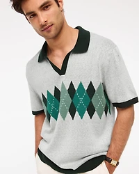 Argyle Johnny Collar Sweater Polo