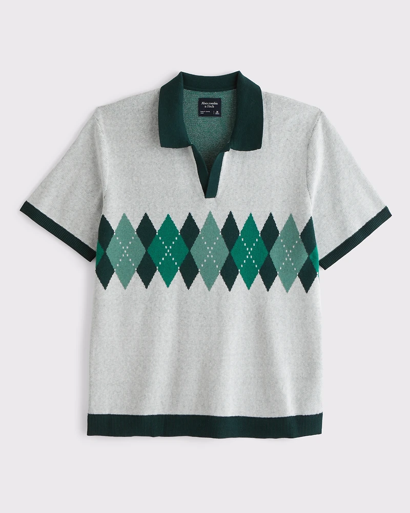 Argyle Johnny Collar Sweater Polo