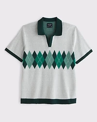 Argyle Johnny Collar Sweater Polo