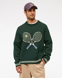 Oversized Tennis Racket Graphic Crew Sweater