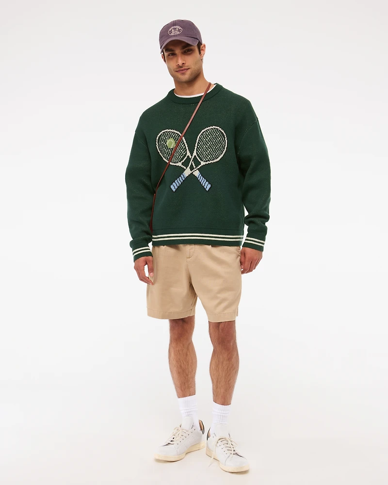 Oversized Tennis Racket Graphic Crew Sweater