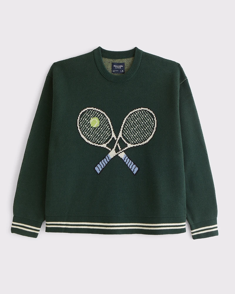 Oversized Tennis Racket Graphic Crew Sweater