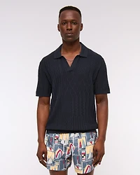 Cable Patchwork Johnny Collar Sweater Polo