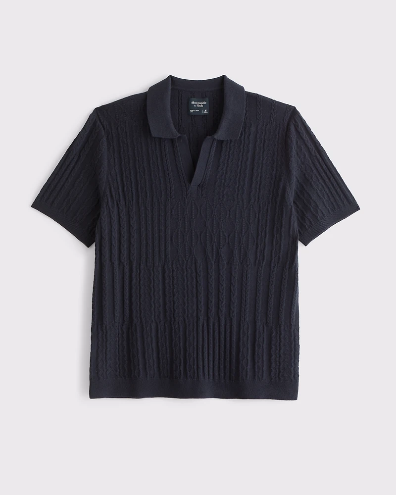 Cable Patchwork Johnny Collar Sweater Polo