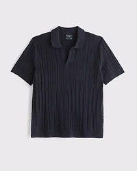 Cable Patchwork Johnny Collar Sweater Polo
