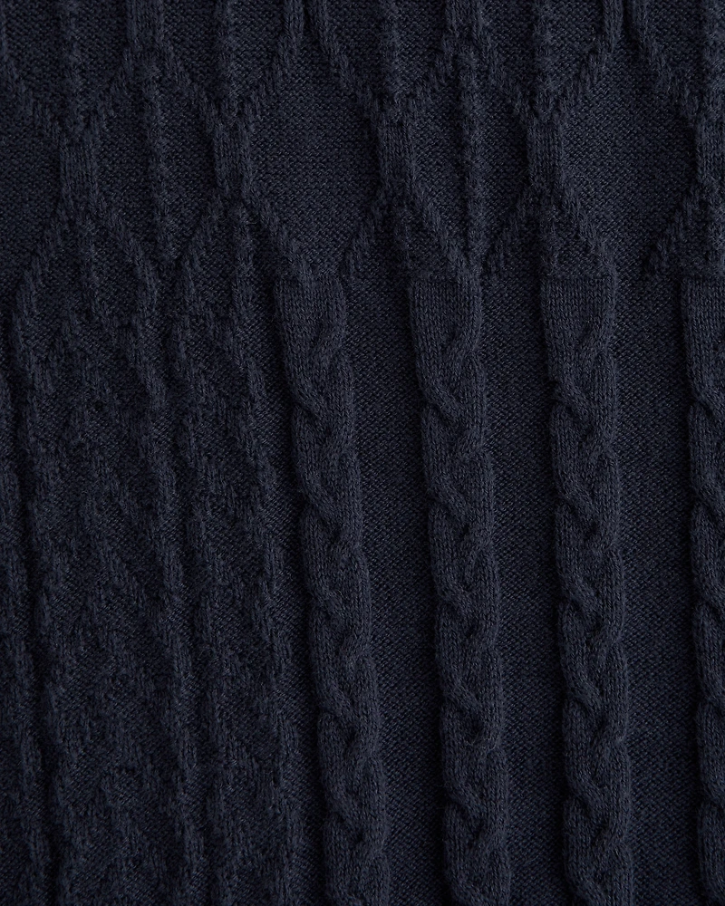 Cable Patchwork Johnny Collar Sweater Polo