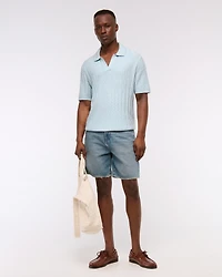 Cable Patchwork Johnny Collar Sweater Polo