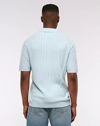 Cable Patchwork Johnny Collar Sweater Polo