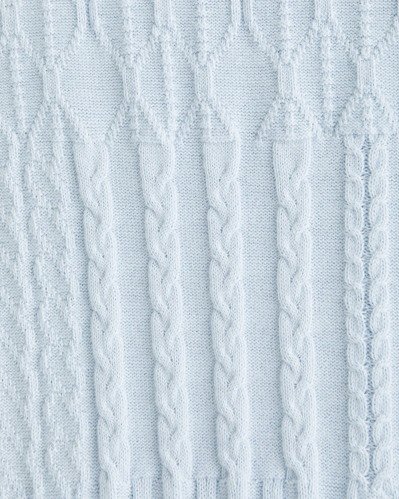 Cable Patchwork Johnny Collar Sweater Polo