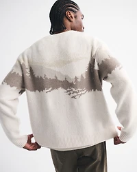 Oversized Holiday Graphic Crew Sweater