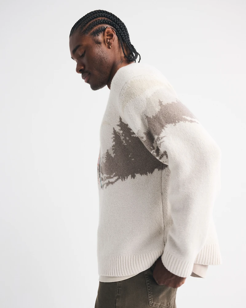 Oversized Western Graphic Crew Sweater