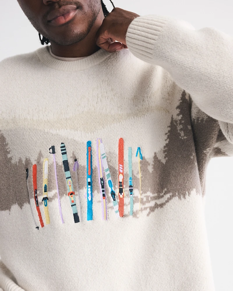 Oversized Western Graphic Crew Sweater