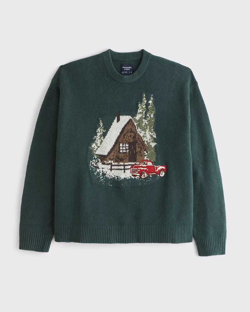 Oversized Holiday Graphic Crew Sweater