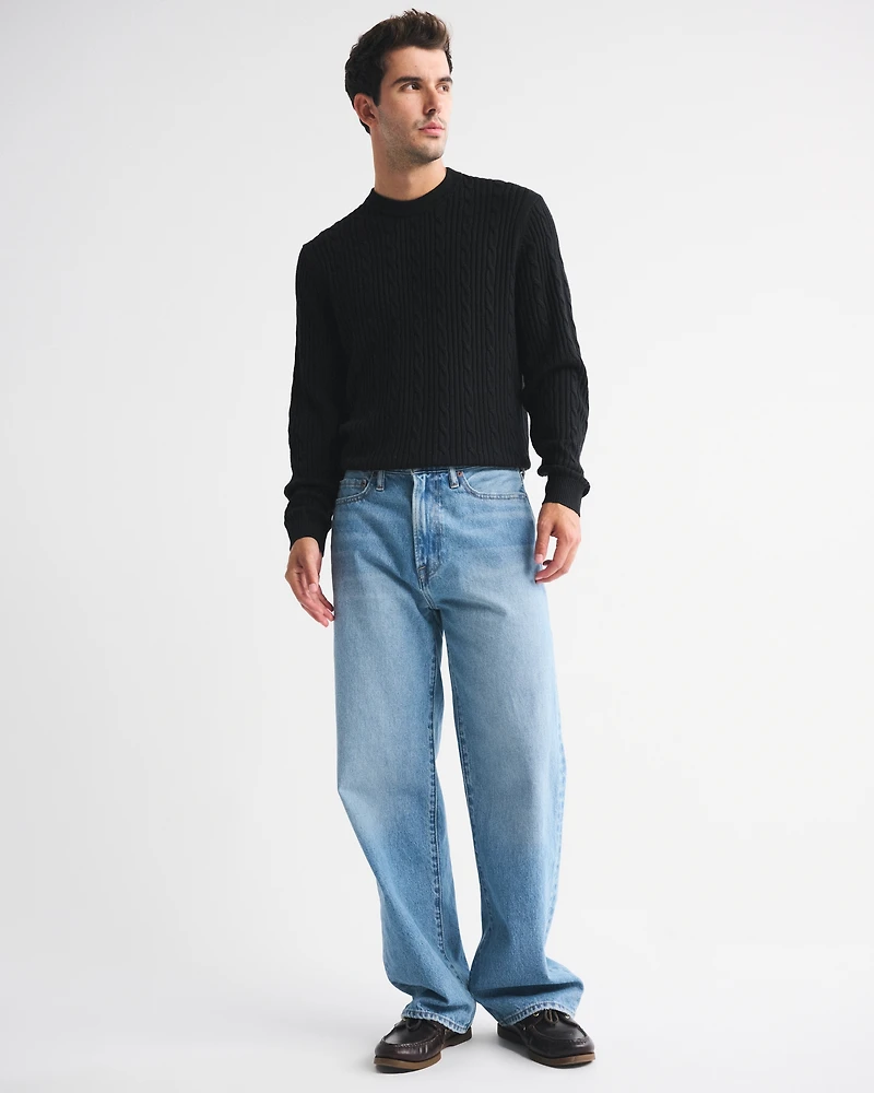 Merino Wool-Blend Cable Crew Sweater