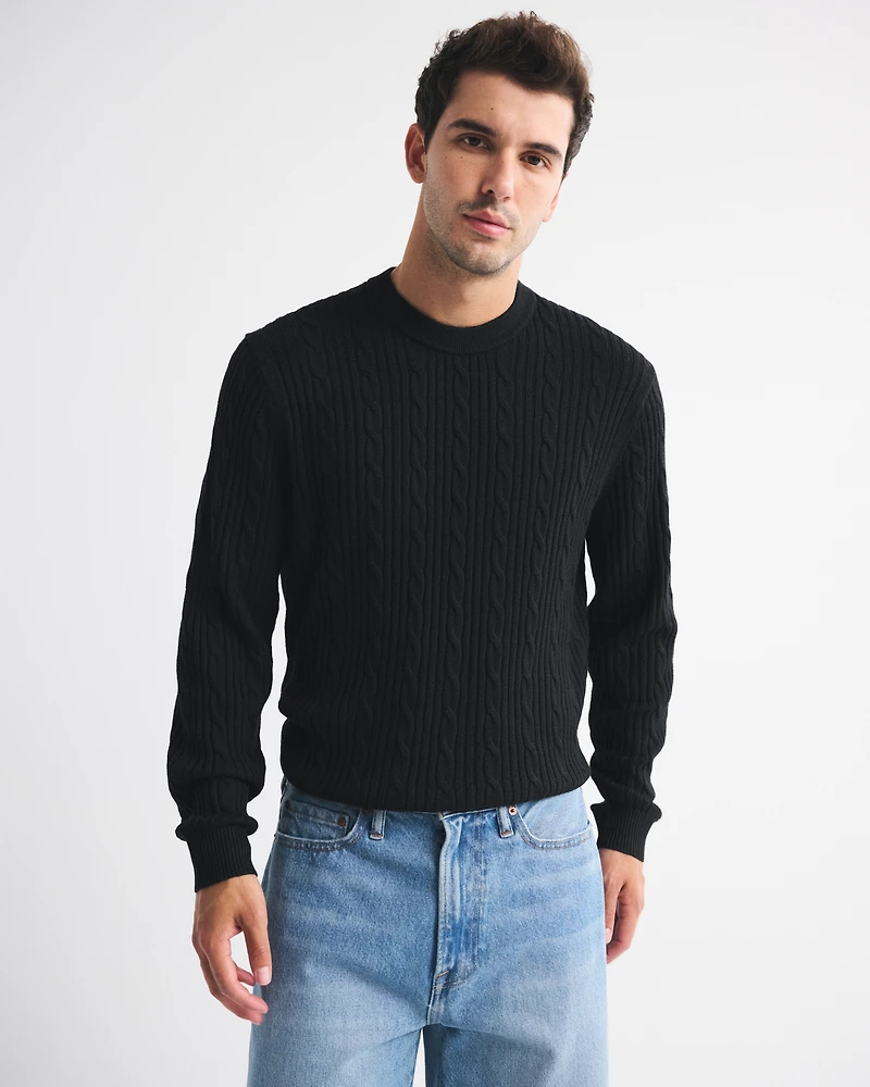 Merino Wool-Blend Cable Crew Sweater