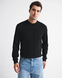 Merino Wool-Blend Cable Crew Sweater