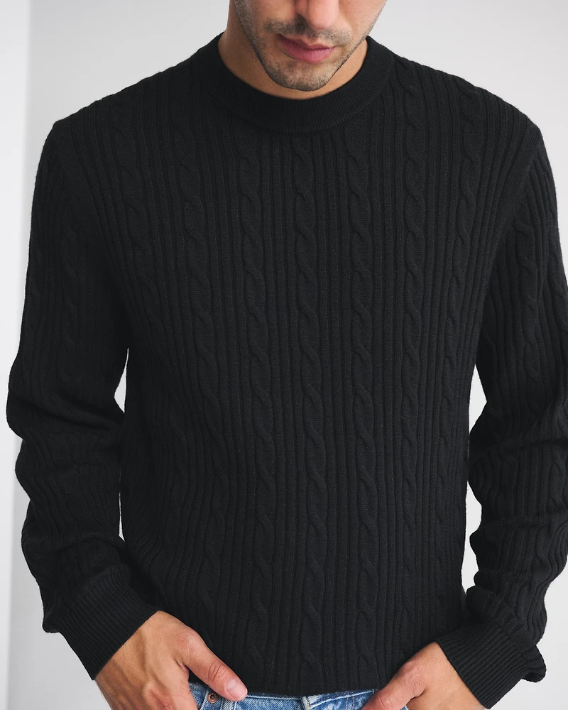 Merino Wool-Blend Cable Crew Sweater