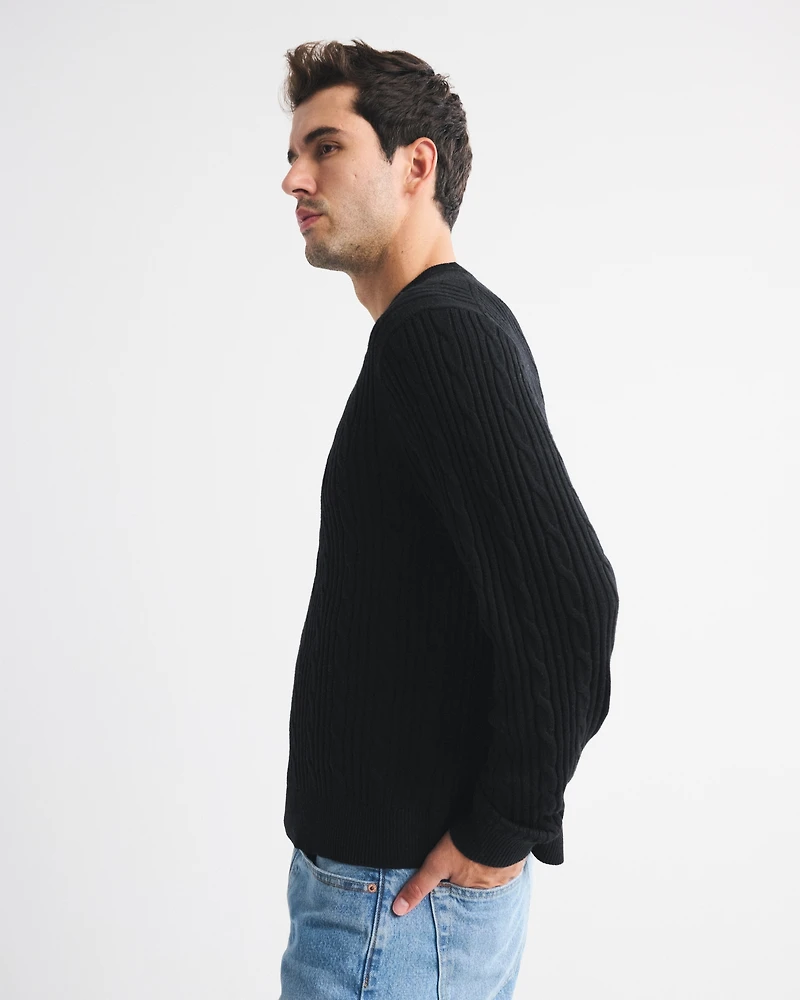 Merino Wool-Blend Cable Crew Sweater