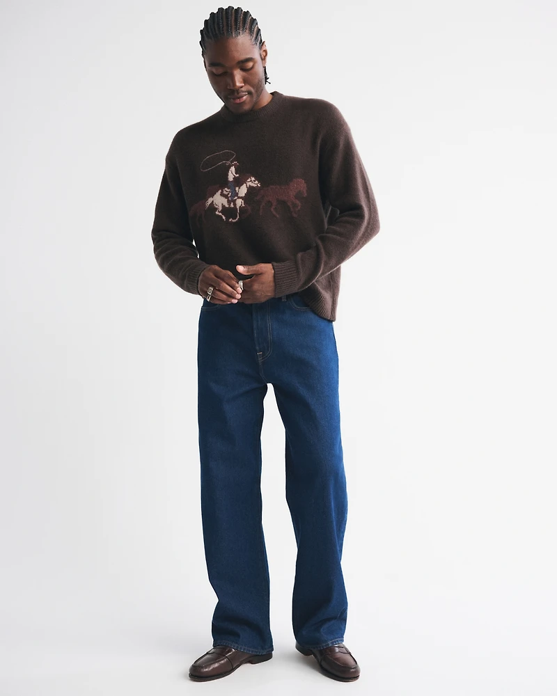 Oversized Holiday Graphic Crew Sweater