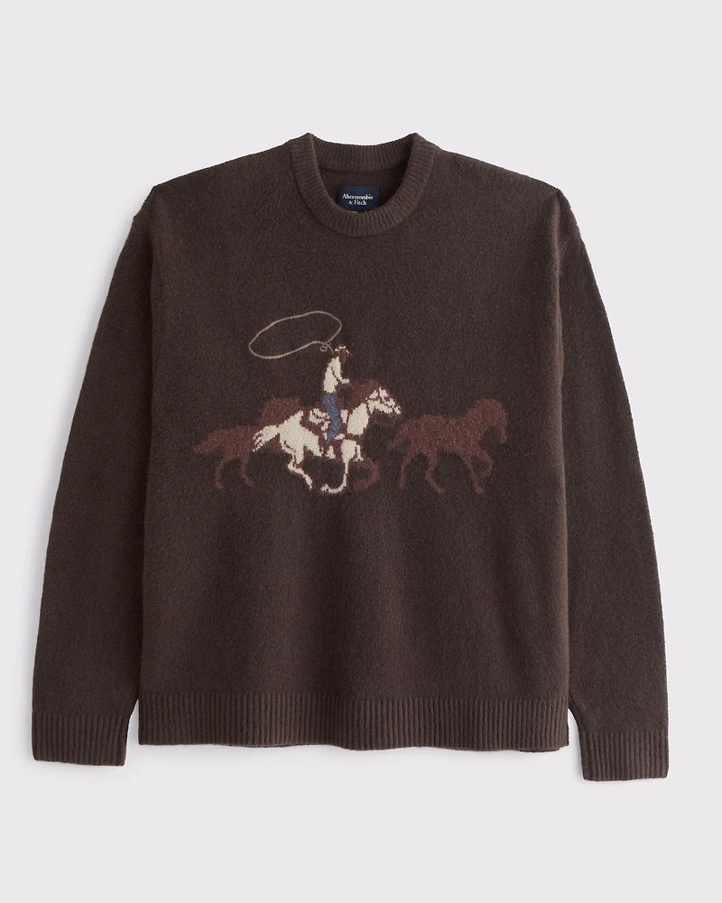 Oversized Holiday Graphic Crew Sweater