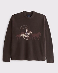 Oversized Holiday Graphic Crew Sweater