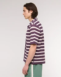 Crochet-Style Striped Button-Through Sweater Polo