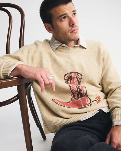 Oversized Western Graphic Crew Sweater