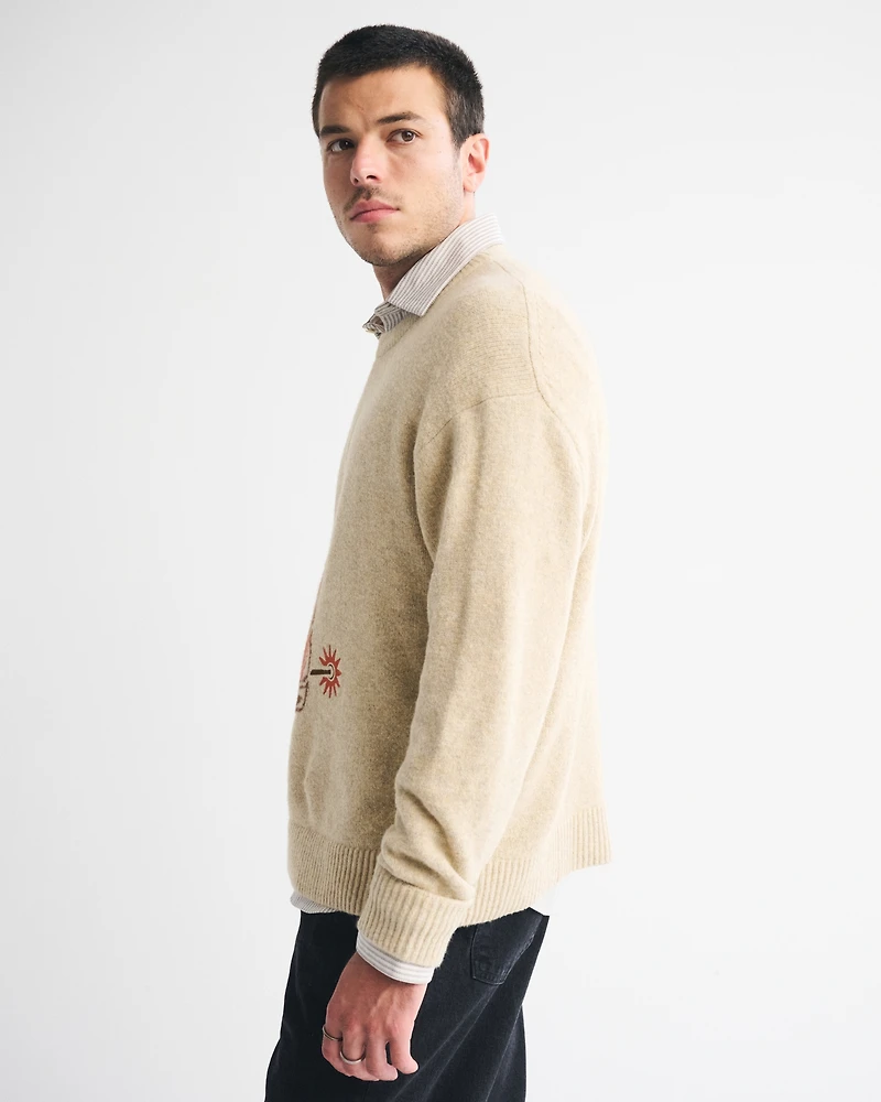 Oversized Holiday Graphic Crew Sweater