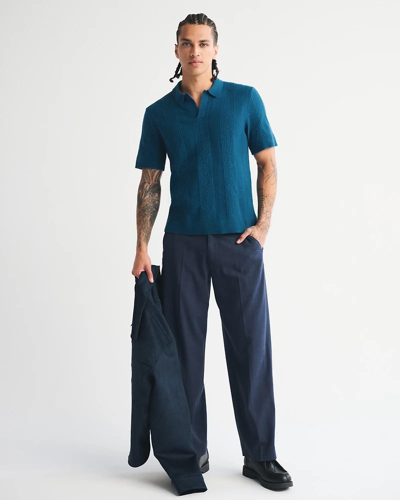 Cable Stitch Johnny Collar Sweater Polo
