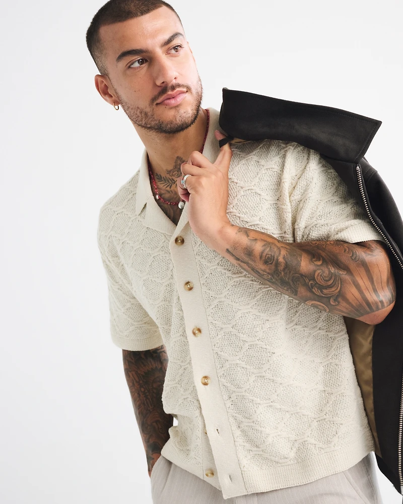 Crochet-Style Button-Through Sweater Polo