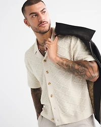 Crochet-Style Button-Through Sweater Polo