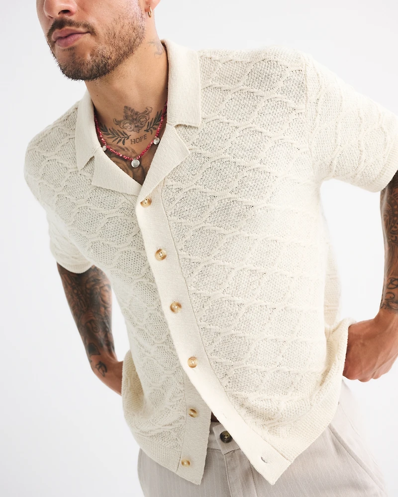 Crochet-Style Button-Through Sweater Polo