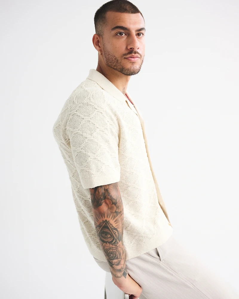 Crochet-Style Button-Through Sweater Polo