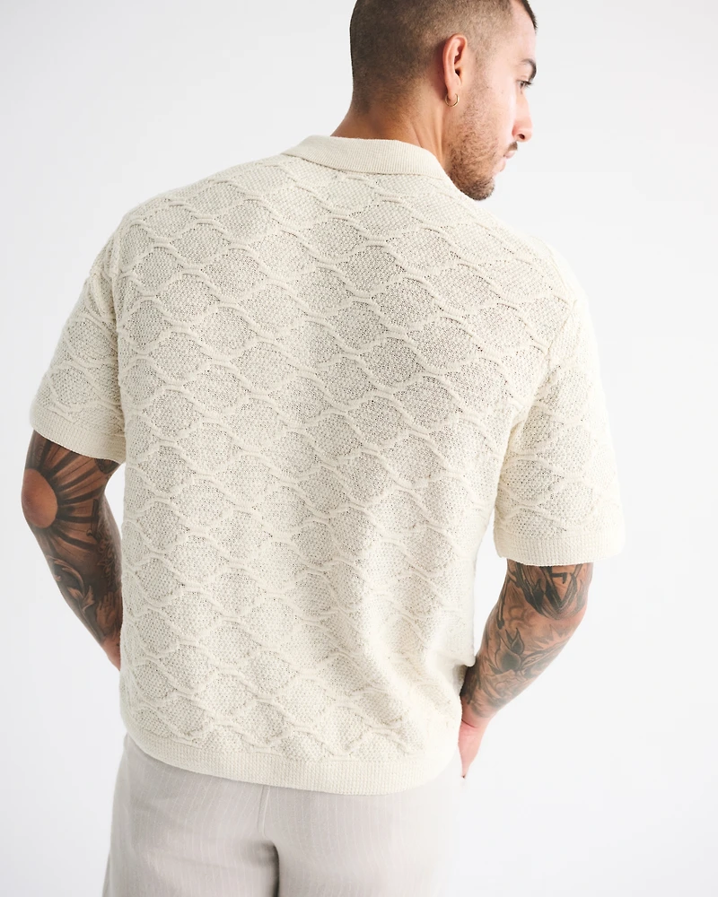 Crochet-Style Button-Through Sweater Polo