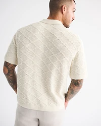 Crochet-Style Button-Through Sweater Polo