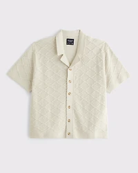 Crochet-Style Button-Through Sweater Polo